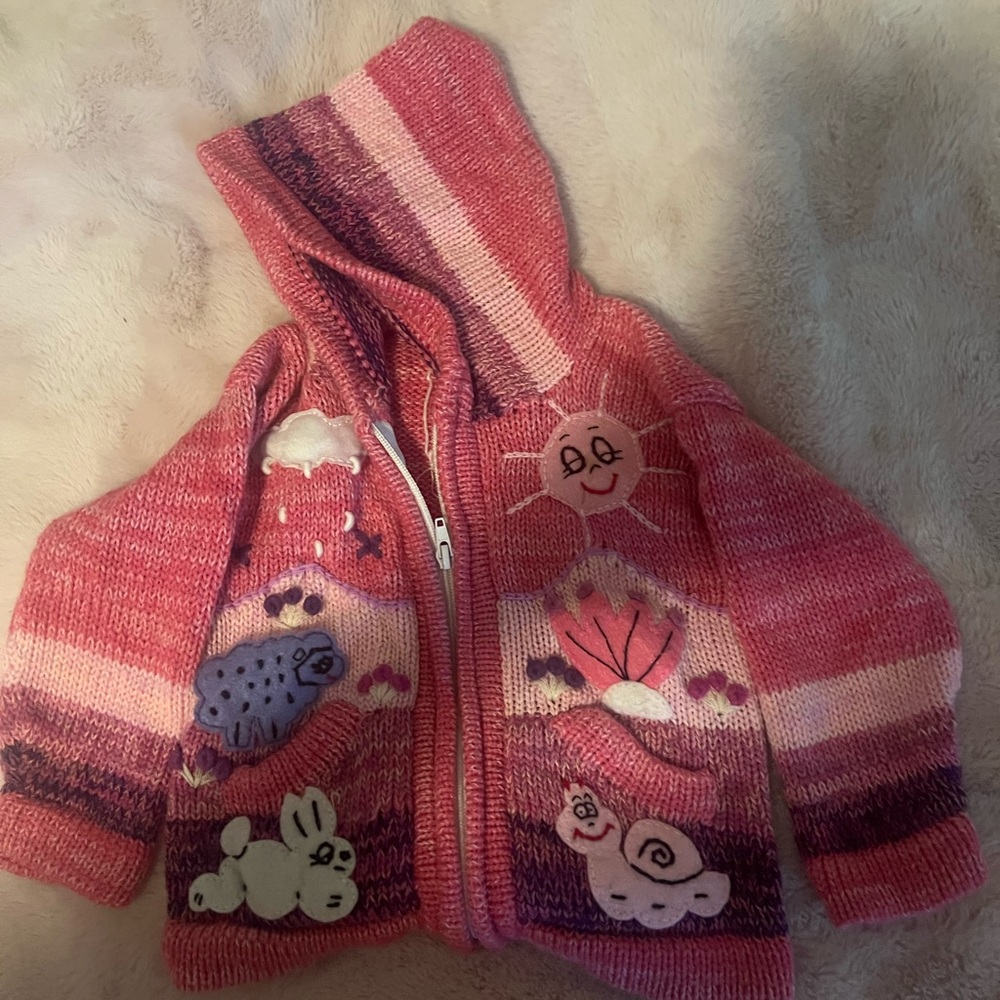 Pink Knitted Hoodie with Cute Animal Designs